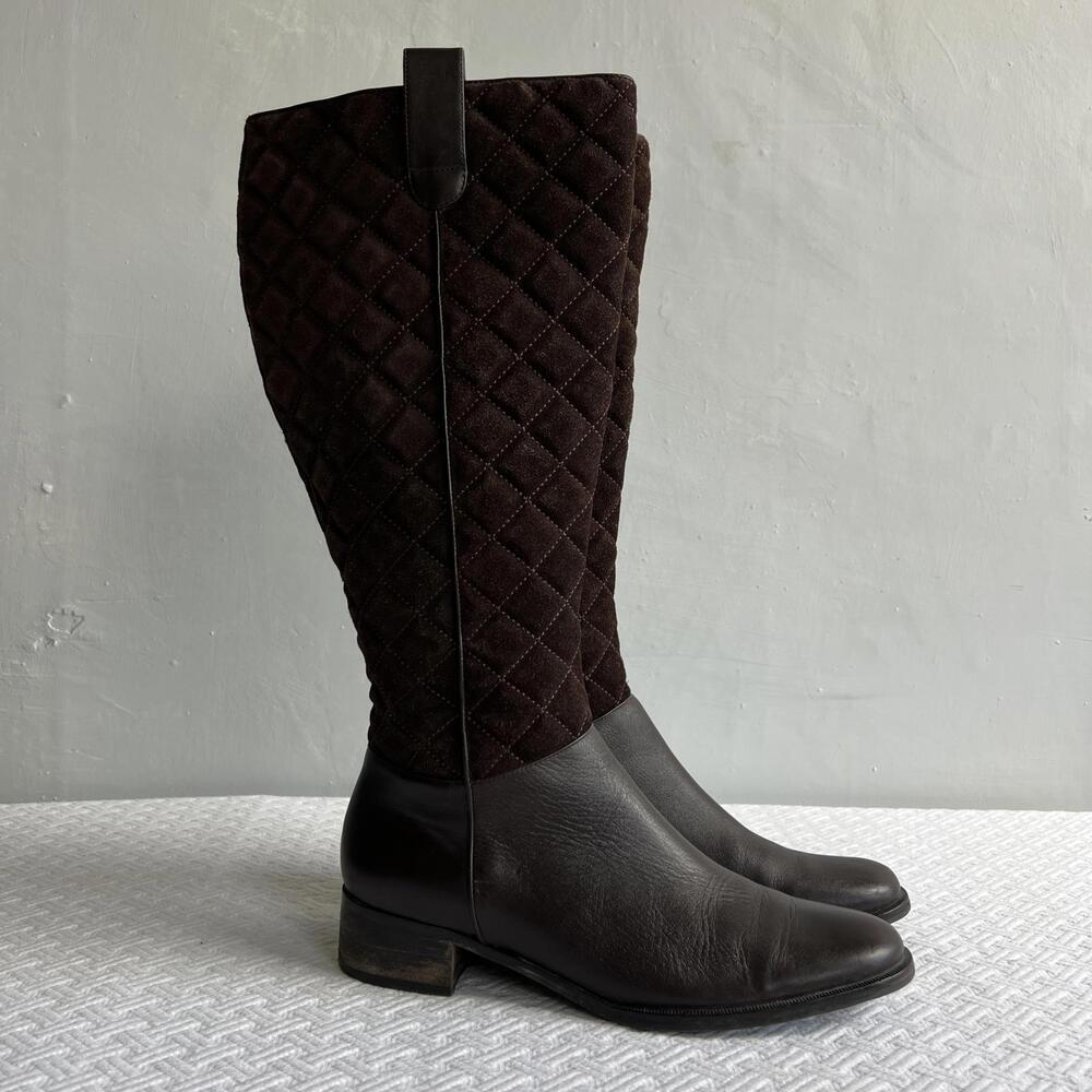 Lands End Women's Size 7B 7 Brown Suede Leather Quilted Riding Equestrian Boots